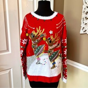 ⭐️ Holiday Time Ugly Christmas Sweater Skating Reindeers SMALL